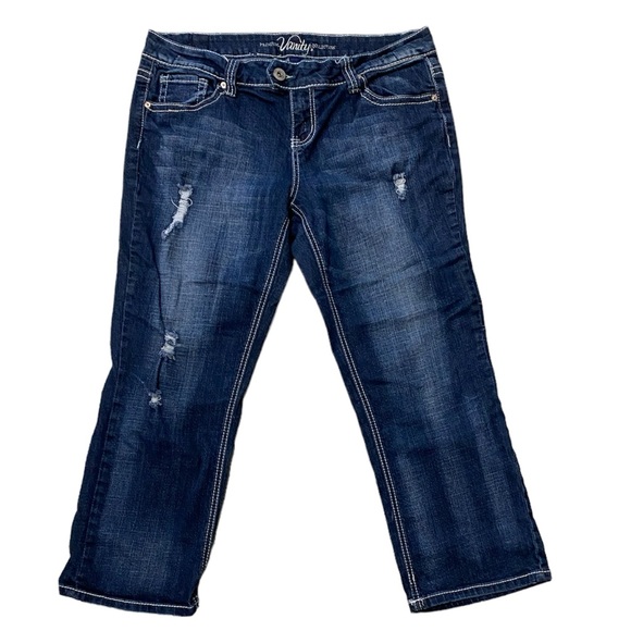 Vanity Premium~Dakota‎ Capri~Size 31~Dark Wash~Distressed - Picture 1 of 7